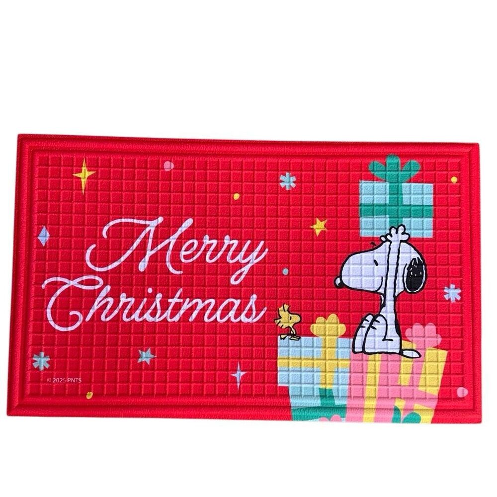 Peanuts Snoopy merry Christmas rubber doormat rug 18x30 NWT